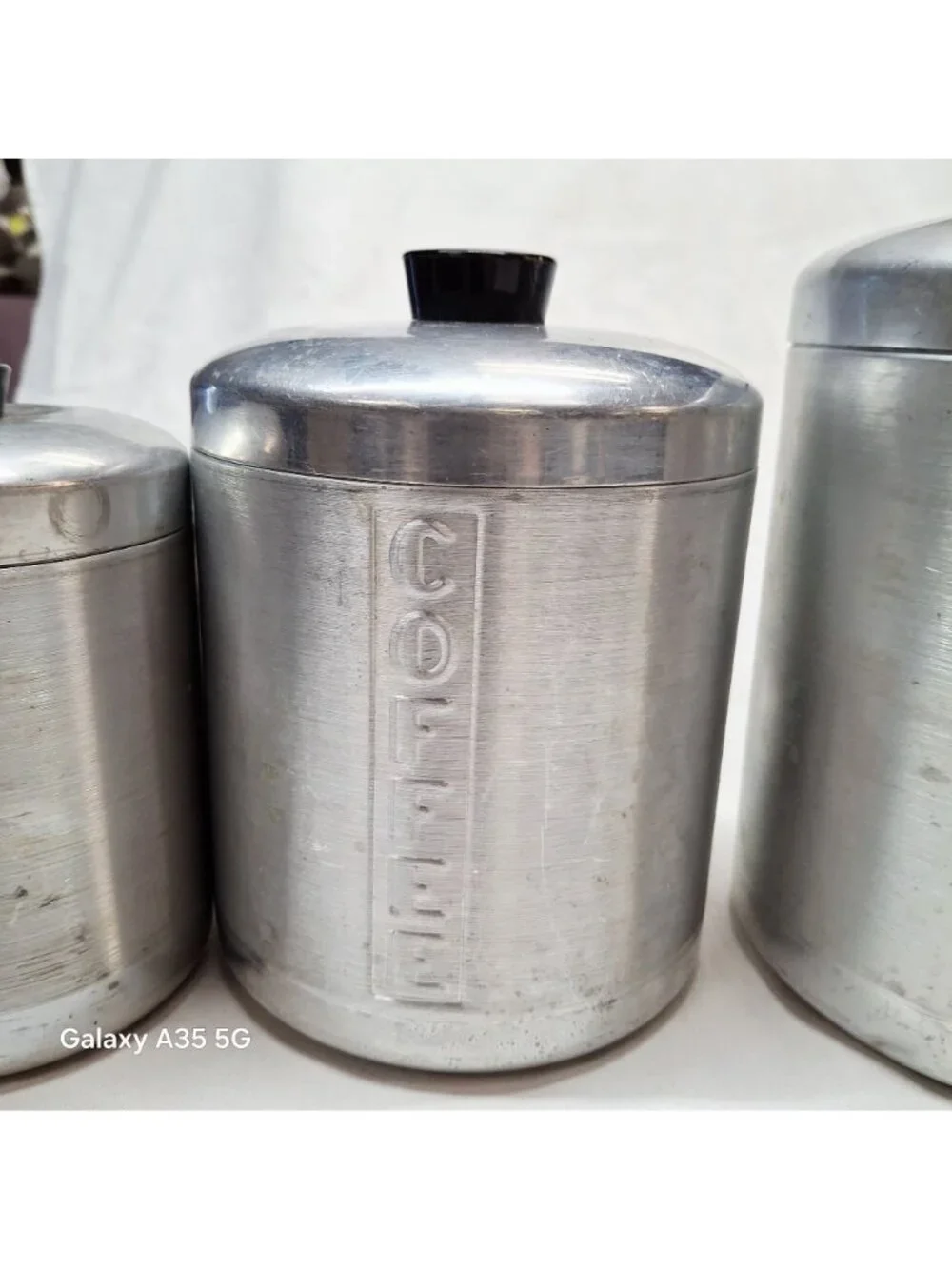 Tea Coffee Sugar Canister Set With Lids Embossed Labels Vintage A. Heller Hostes
